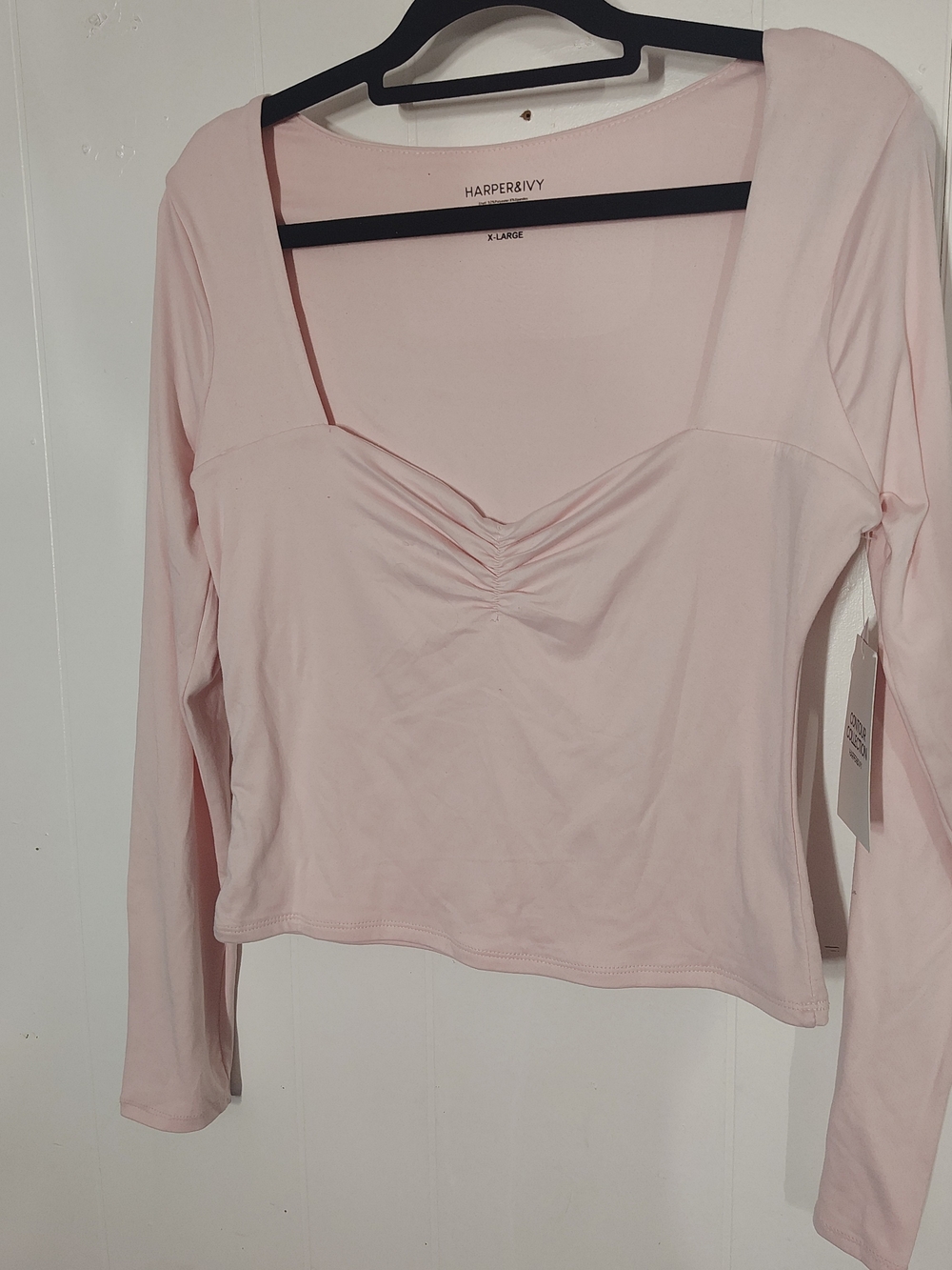 Harper Pale Pink Long-Sleeve Ruched Crop Top